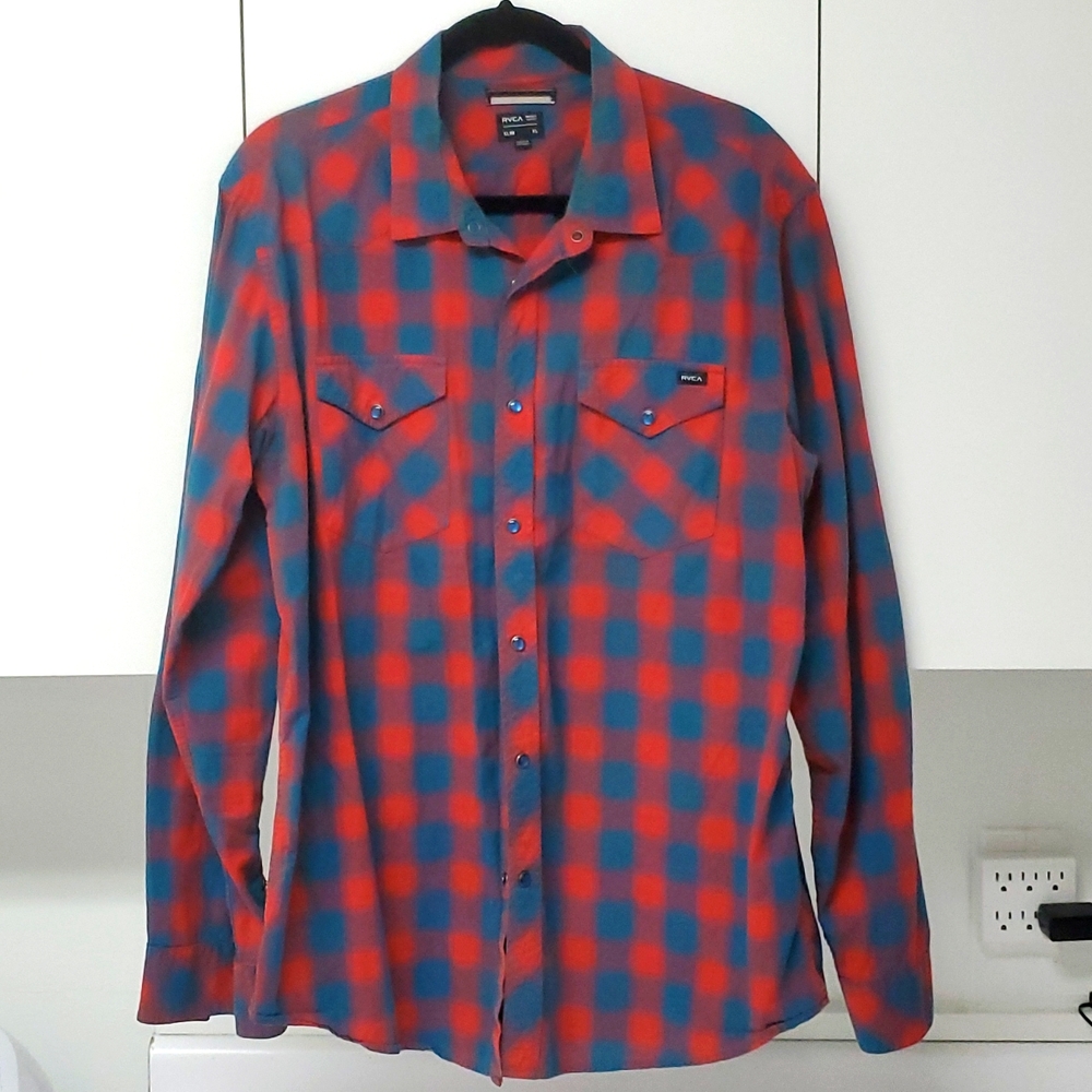 RCVA snap button vintage plaid shirt button down casual XL